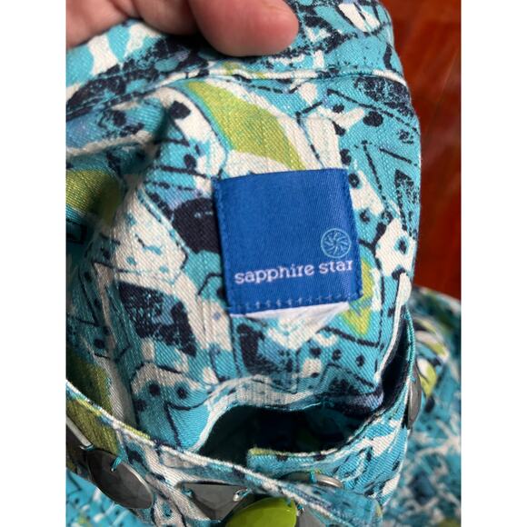 Vintage Y2K Sapphire Star Blue Green Geometric Work Shacket Light Jacket Large - Picture 7 of 7